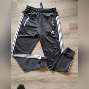 Adidas Black Track Joggers with White Stripes